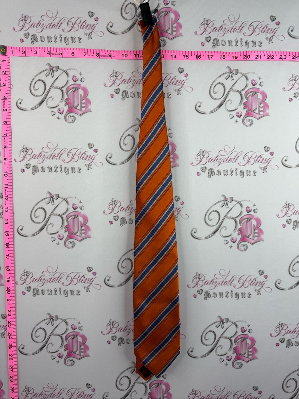 Tie 100% silk Men's Orange Diagonal Stripe Tie with Blue and White Accents